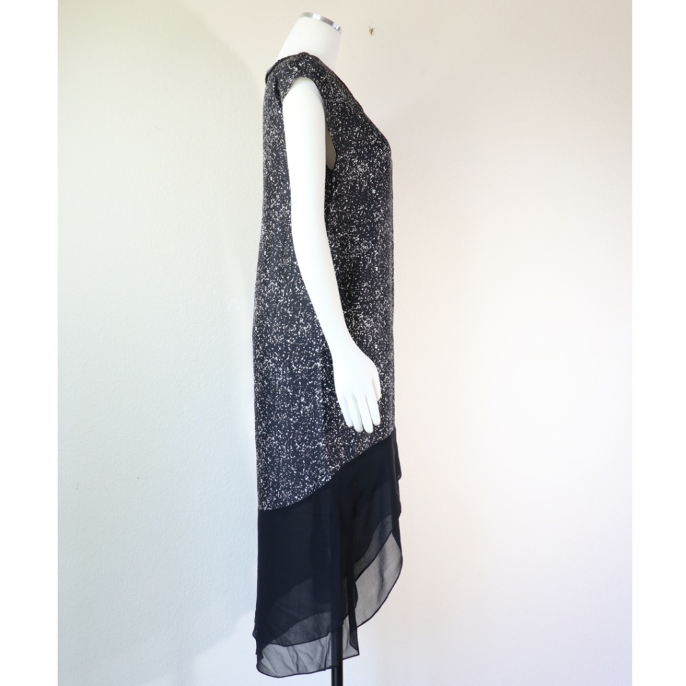 Cap sleeves silk shift dress w/ hi-low chiffon hem - Picture 5 of 12